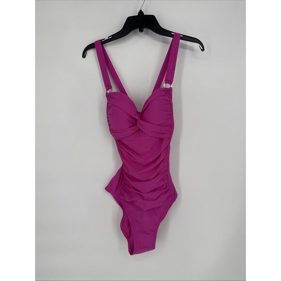 DKNY Women's Size Large Pink Sweetheart Twist Front One Piece Swimsuit New - Picture 5 of 10